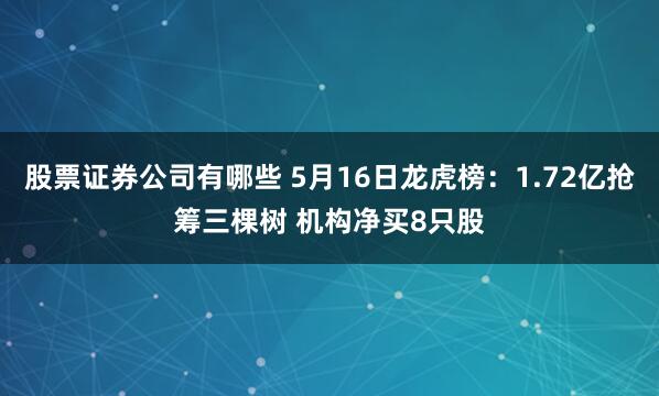 股票证券公司有哪些 5月16日龙虎榜：1.72亿抢筹三棵树 机构净买8只股